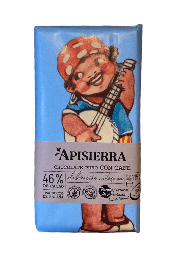 Tableta de Chocolate con Café Apisierra, una mezcla única de cacao y café para los amantes de los sabores intensos.