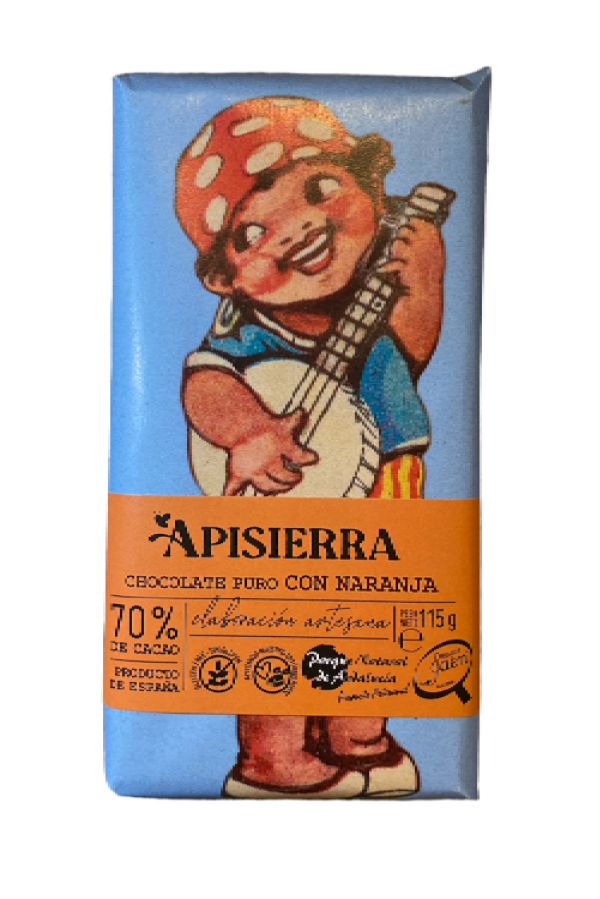 Chocolate con Naranja Apisierra, un equilibrio perfecto entre cacao y frescura cítrica.