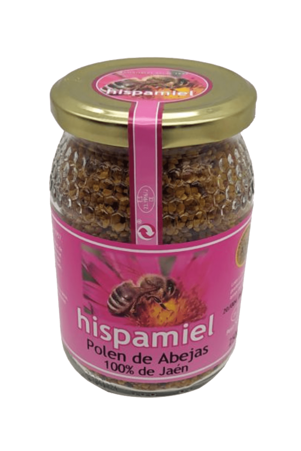 Polen de Abeja Hispamiel Tarro de Polen de Abeja Hispamiel, superalimento rico en nutrientes y antioxidantes naturales.