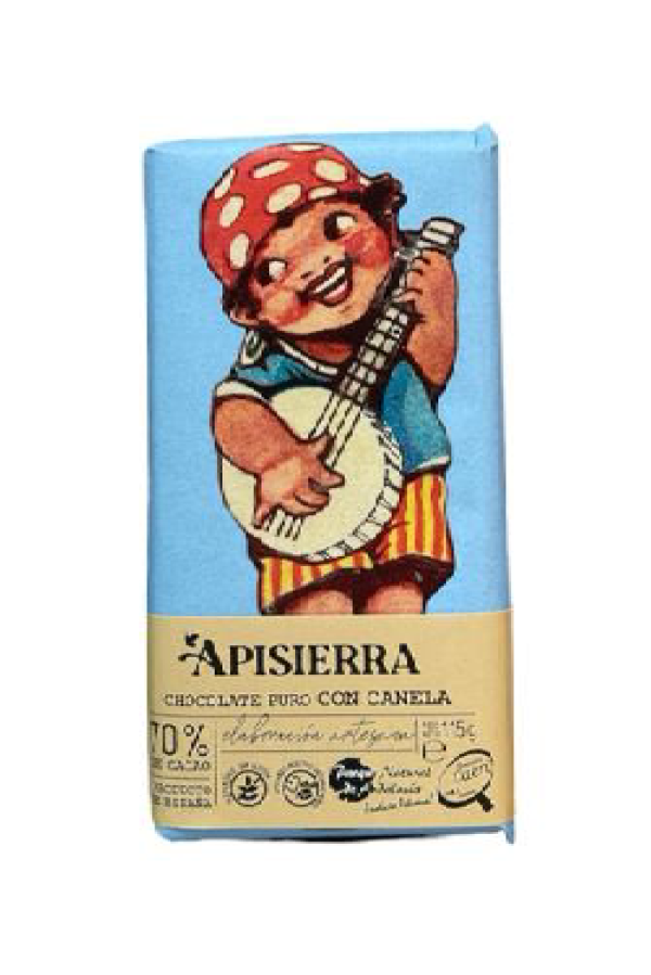Tableta de Chocolate con Canela Apisierra con cacao artesanal y canela aromática.
