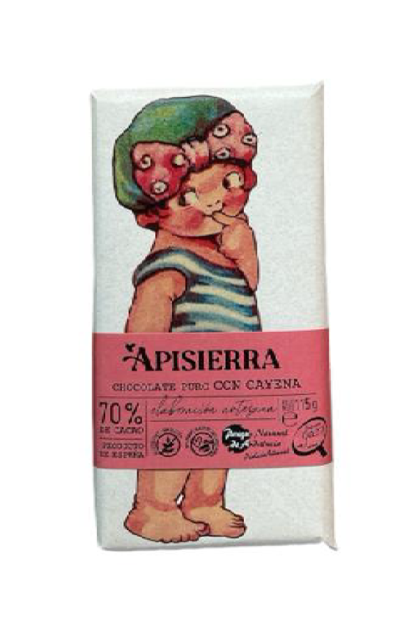 Tableta de Chocolate con Cayena Apisierra, una combinación de cacao y picor artesanal.