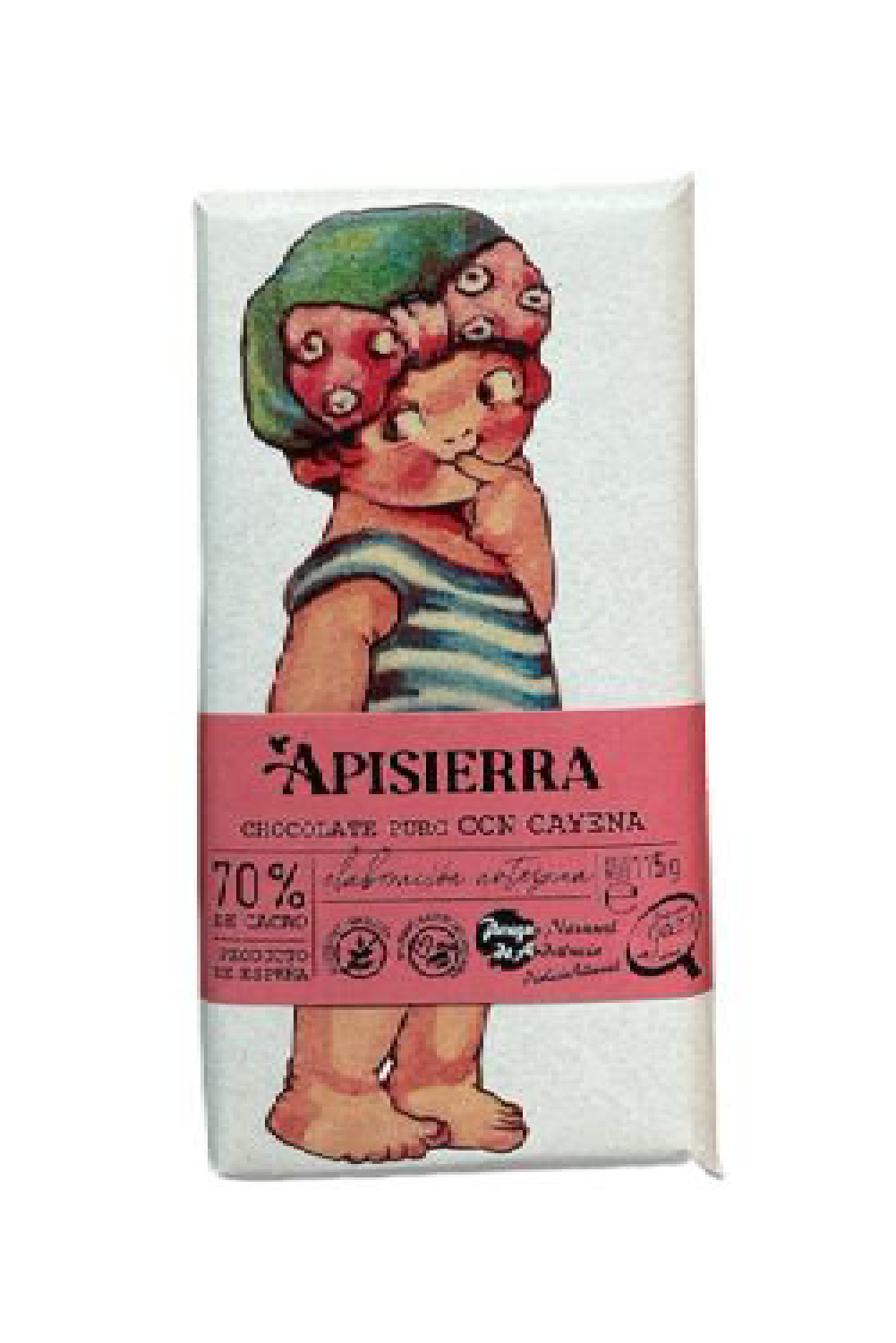 Chocolate con Cayena Apisierra Tableta de Chocolate con Cayena Apisierra, una combinación de cacao y picor artesanal.