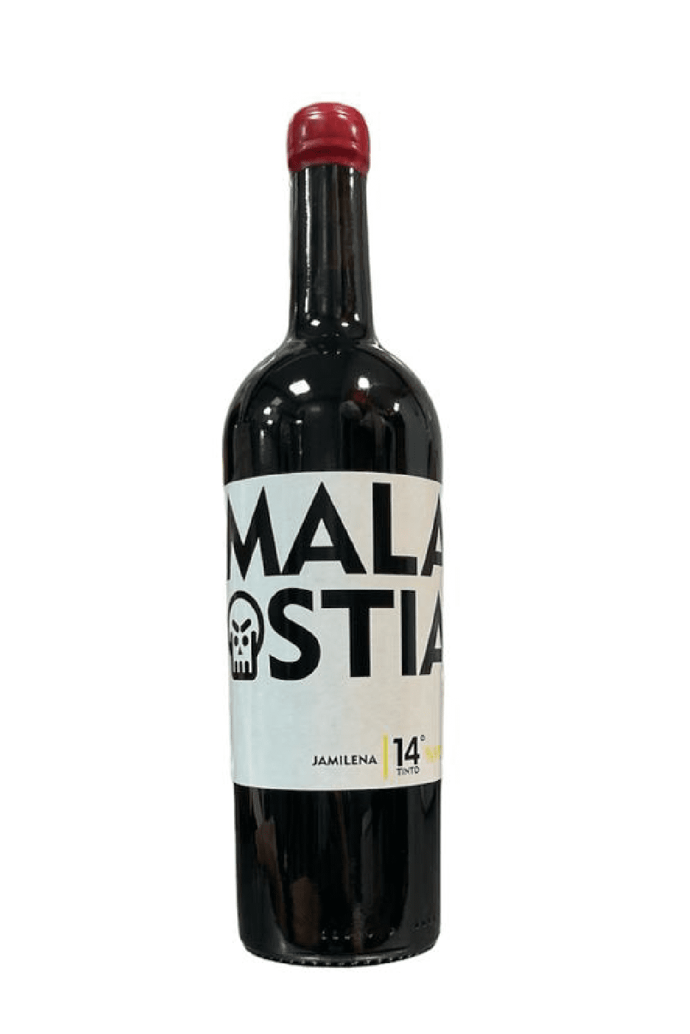 Botella de Vino Tinto Malaostia, elaborado con uvas Tempranillo y criado en barricas de roble, un vino elegante y delicioso.