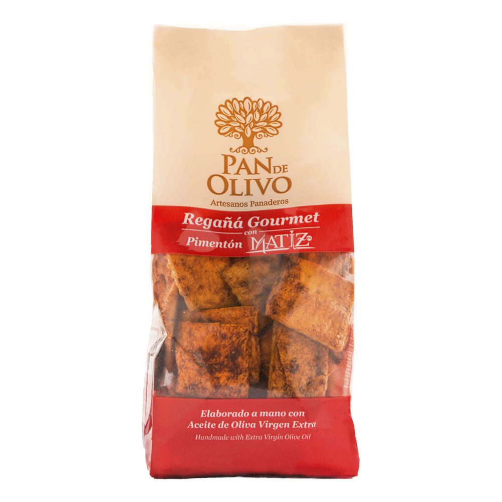 Regañá de Aceite de Oliva y Pimentón Regañá de Aceite de Oliva y Pimentón Pan de Olivo, crujiente y con un intenso sabor mediterráneo.