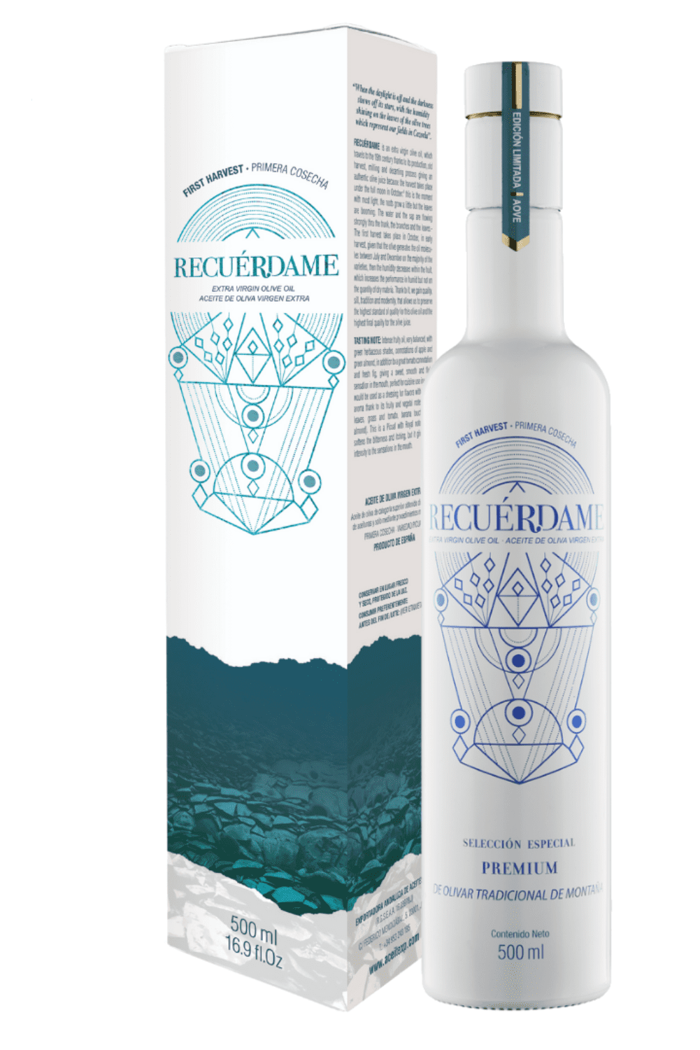 Aceite de Oliva Virgen Extra Recuérdame - Edición Premium en Botella Blanca - Imagen 2