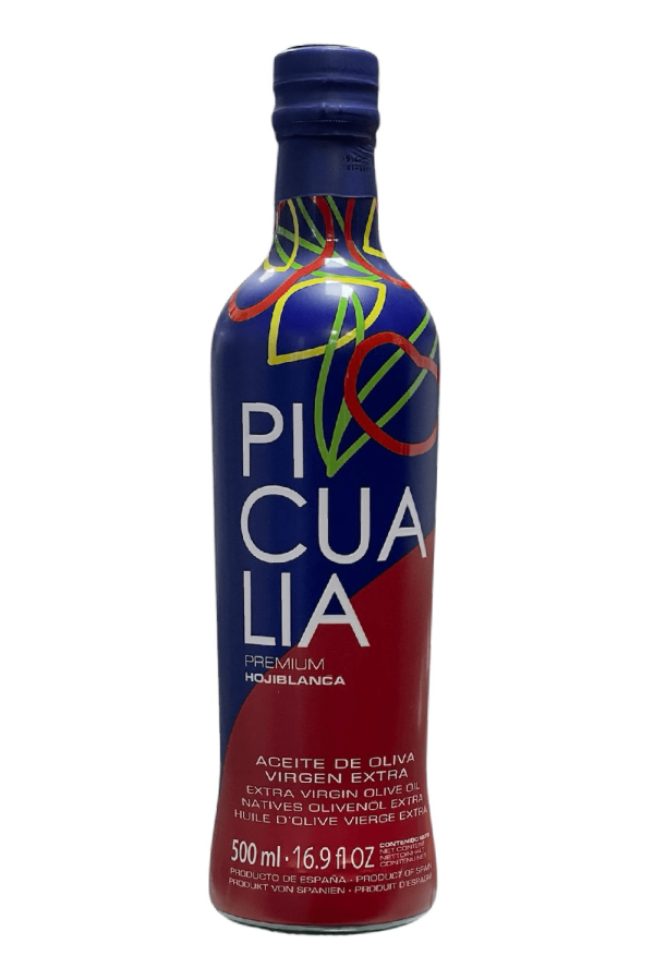 Aceite de Oliva Virgen Extra Hojiblanca Picualia, ideal para ensaladas, salsas y platos delicados.