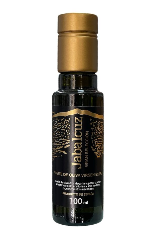 Botella de 100 ml de Aceite de Oliva Virgen Extra Jabalcuz Gran Selección, con sabor suave y afrutado, ideal para platos gourmet