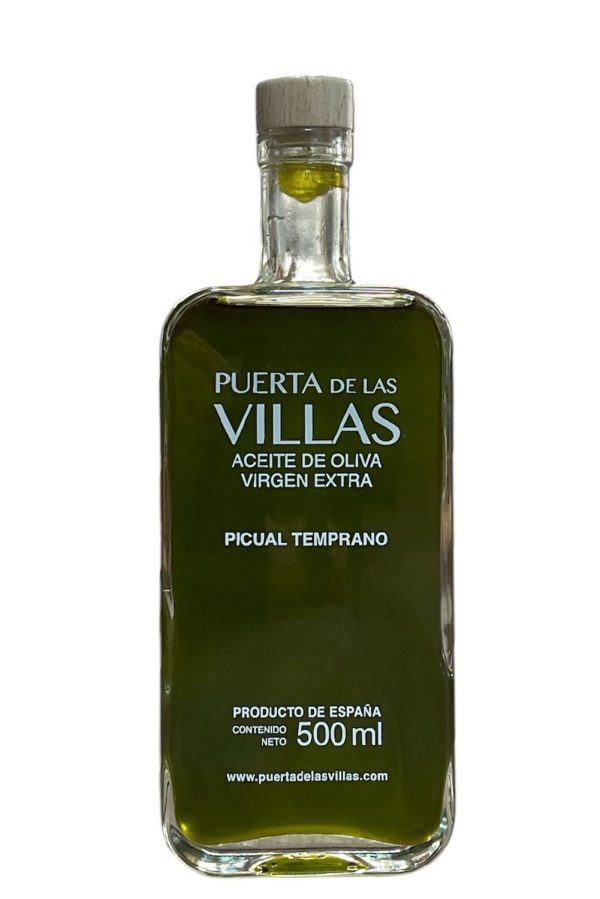 Botella de Puerta de las Villas Picual Gardi 500, AOVE premium de la Sierra de las Villas, Jaén.