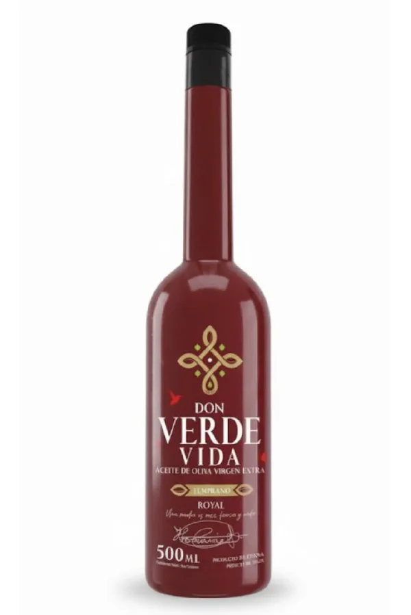 Aceite de oliva virgen extra Don Verde Vida Royal Verde 500 ml, AOVE Royal de Jaén, suave, frutado y de cosecha temprana.